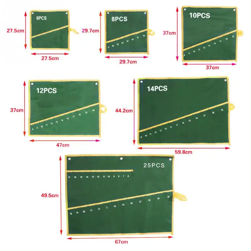 6/8/10/12/14/25 карманы двойные отверстия неподвижное кольцо комплект ключей чехол сумка для инструмента гаечный ключ, дюймовый стандарт Roll Up для