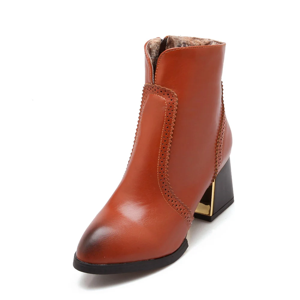 

2018 Women Plus Size 43 Chelsea Ankle Boots Female Zip Plush Brown Martins Booties Heels Boots Lady Dress Cute Pointed Toe Shoes