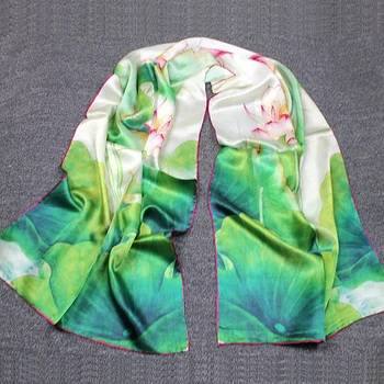 

Chinese Lotus 100% Pure Silk Scarves Echarpes Foulard Bandana Silk Square Scarf