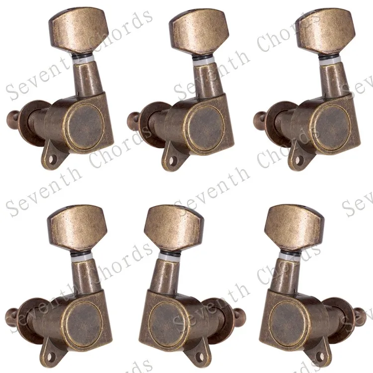 Набор 6 шт. Sealed-gear Guitar Tuning Pegs ключи тюнеры машинные головки для гитары-хромовый и черный и золотистый выбор - Цвет: Bronze A Set 4L2R