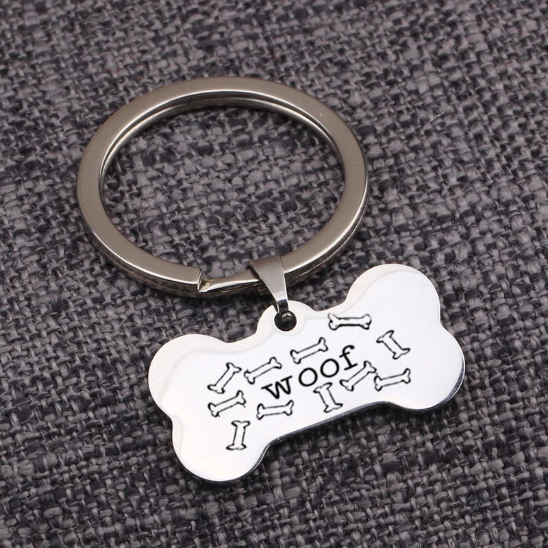 Dog Lover Present Mirror Surface Bone Shape Keychain ID Keyring Stamped Bons Woof Creative 2019 Hot Sale Key Holders Jewelry | Украшения и