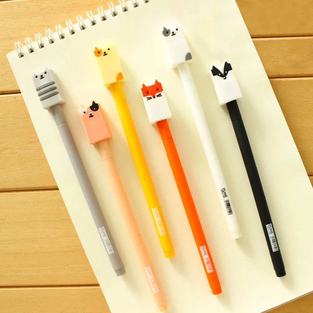 6 pcs/Lot Cute animal pens Cat dog Black ink 0.5mm ball pen Signature
