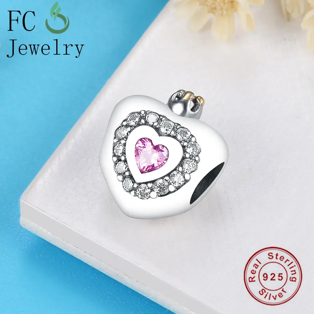 FC ювелирные изделия подходят Pandora талисманы браслет 925 короны из стерлингового серебра принцесса сердце розовый кубический цирконий бисера для изготовления Berloque