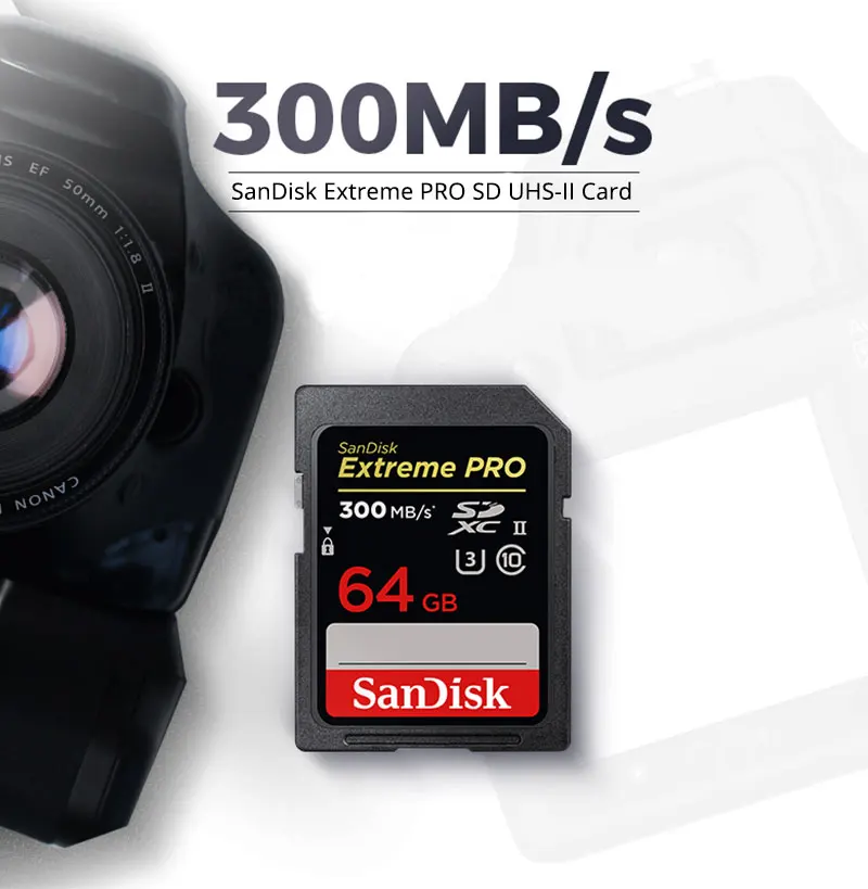 SanDisk SD карта 32 GB Extreme PRO карты флэш-памяти 64 GB SLR Камера карты 128 GB SDHC SDXC U3 Class10 UHS-II 300 МБ/с. для 4 K Full HD