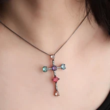 Многоцветная подвеска в виде креста, ожерелье в форме капли воды, циркон, камень для женщин, модное Хрустальное стекло, вечерние ожерелья, Религиозные ювелирные изделия