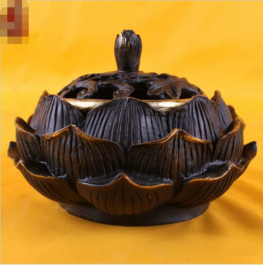 

B0602 510Bronze sculpture, lucky aromatherapy furnace buddha with supplies copper lotus incense burner crafts decoration statue