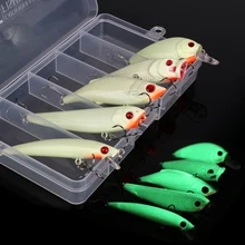 Goture 5pcs/lot Night Fishing Lure bait Kit Glow VIB Popper Crankbait Minnow Pencil Luminous Artificial With Box