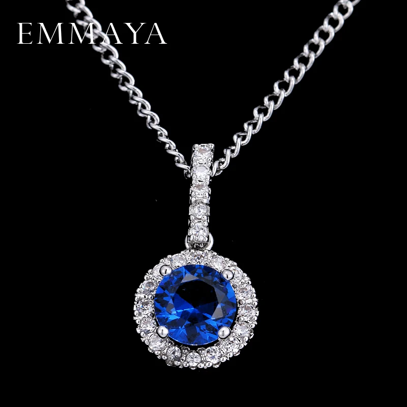 

EMMAYA Synthetic Blue Cubic Zirconia Necklaces Heart and Arrows CZ Pendant Necklace with 8mm 2ct Cubic Zirconia