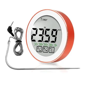 

Round Touch 2 in 1 Digital Thermometer Cooking Kitchen Barbecue Thermometer Clock Countdown With Magnet Indoor Thermometer