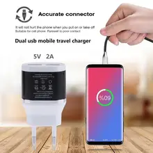 Универсальное зарядное устройство USB для мобильного телефона, штепсельная вилка европейского стандарта, зарядное устройство с двумя usb-портами, 5 В, 2,1 А, AC 220 В, адаптер для настенного зарядного устройства для путешествий