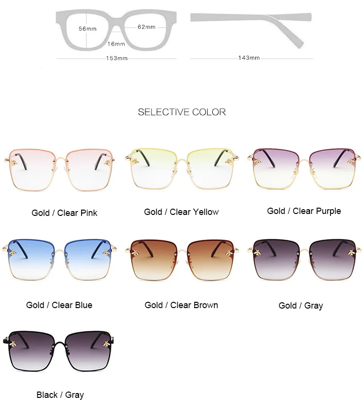 TOYEARN, роскошные брендовые дизайнерские женские солнцезащитные очки без оправы, квадратные солнцезащитные очки для женщин, маленькие пчелиные очки, градиентные солнцезащитные очки для женщин