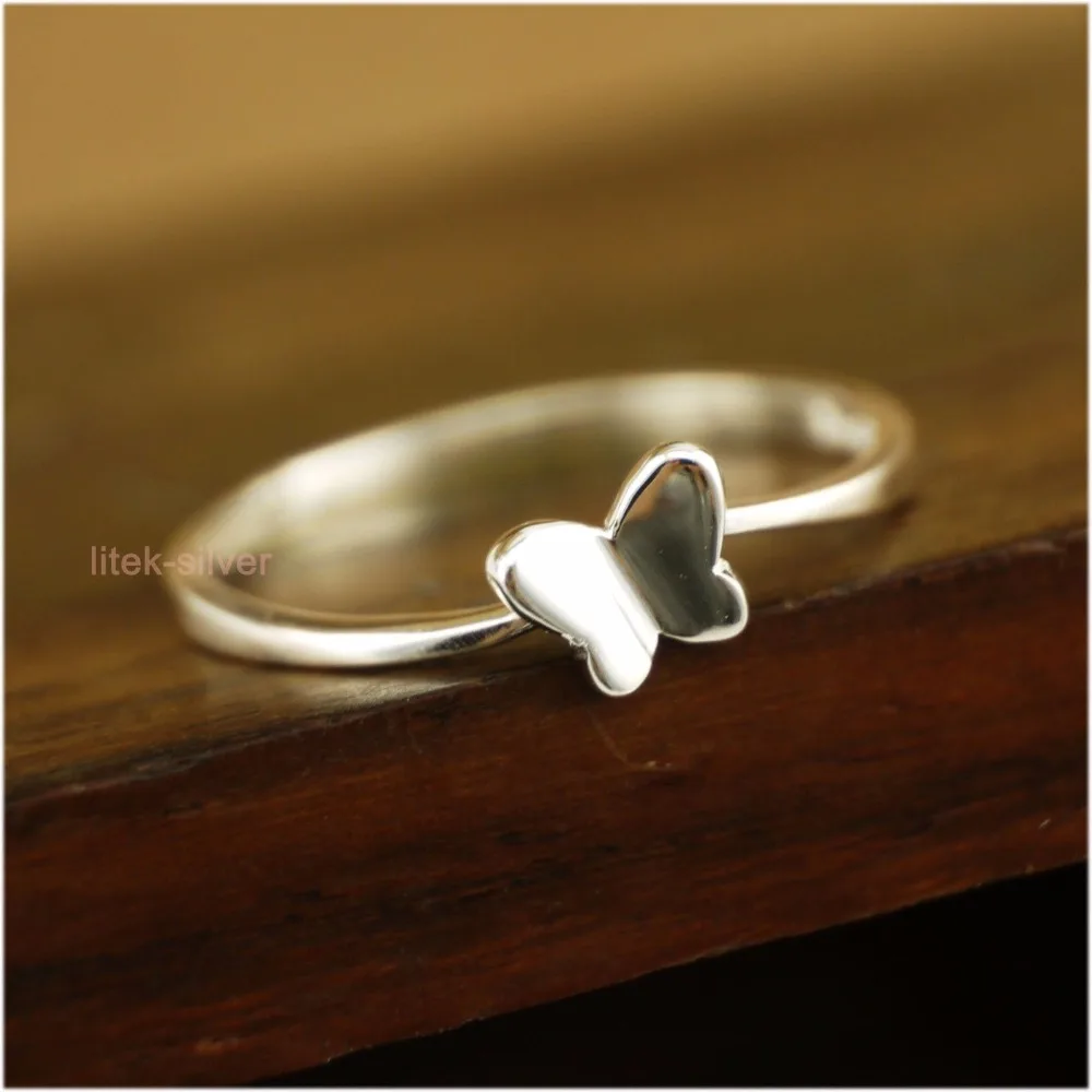 

925 Solid Sterling Silver Little Butterfly THIN Knuckle Midi Mid Finger Pinkie Ring A3056