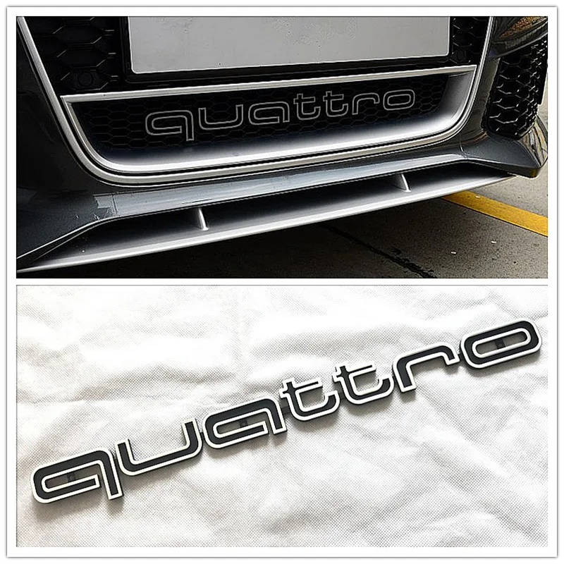 High quality Quattro Logo Emblem Badge Car Stick ABS Stickers front grill Lower trim For Audi A4 A5 A6 A7 RS5 RS6 RS7 RS Q3