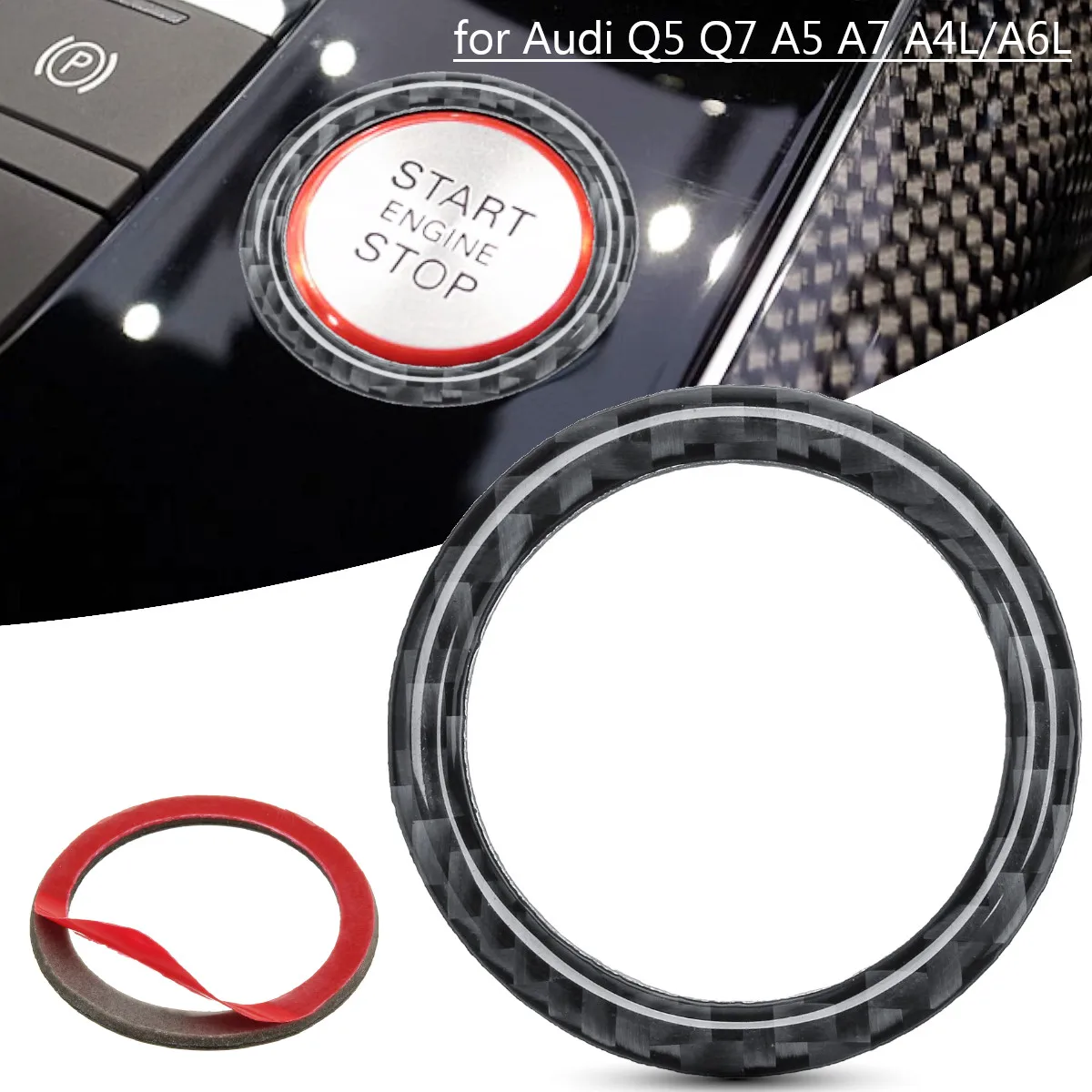 

Car for a5 Engine Start Stop Button Cover Ignition Key Ring Sticker Carbon Fiber Trim for Audi Q5 Q7 A5 A7 A4L A6L