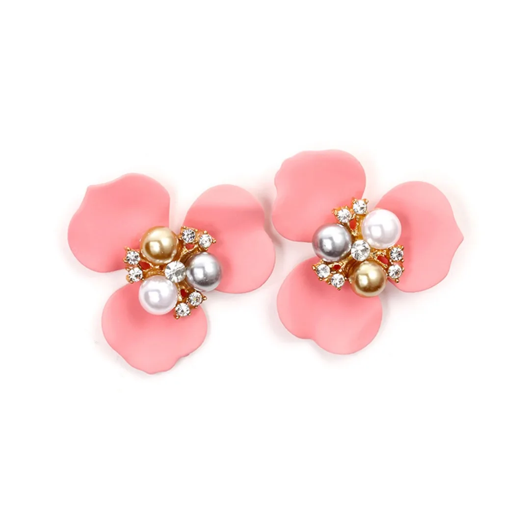 Vintage Charms Resin Flower Pearl Crystal Wedding Earrings For Women Bridal Bohemian Outdoor Wedding Jewelry Accessories Decor