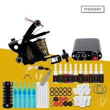 Набор для начинающих татуировок, набор для татуировки, 1 Катушка, пистолет, источник питания для татуировки, 20 цветов, набор чернил, иглы для перманентного макияжа, набор для татуировки