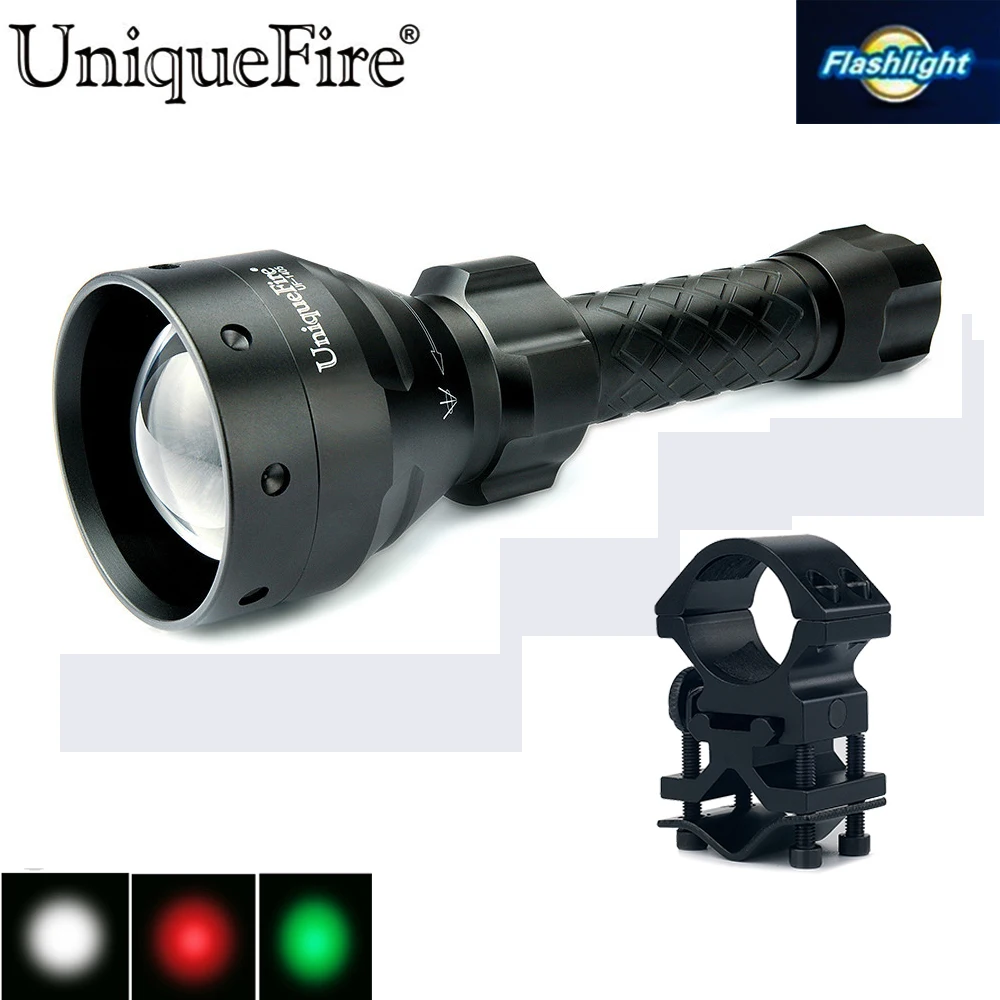

UniqueFire 3 Modes Flashlight UF-1405 XPE Led Zoom 67mm Convex Lens Rechargeable Lamp Torch+QQ07 Scope Mount For Hunt