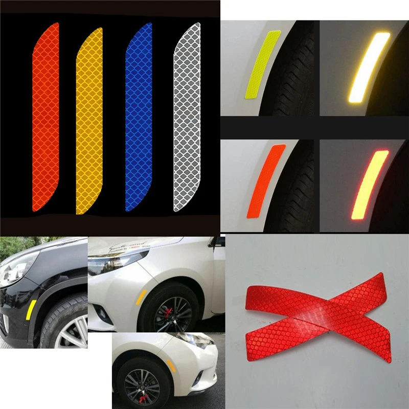 

2Pcs/set Car Motorbike Bumper Reflective Warning Strip Stickers Wheel Rim Eyebrow Warning Light Reflector Protective Sticker