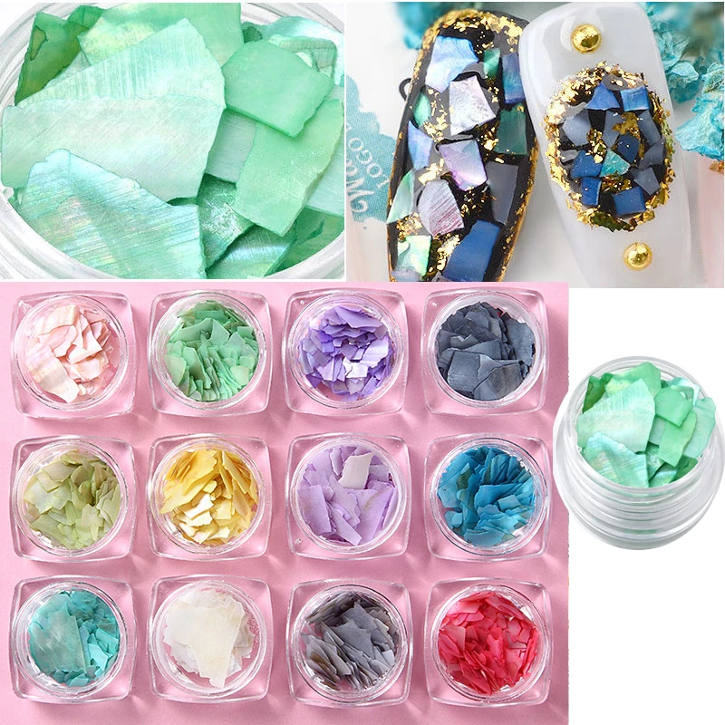 

12pcs/Lot Natural Sea Shell slice Colourful pearls slice Artwork decoration Polymer clay tools decoration Nail Art Decoration