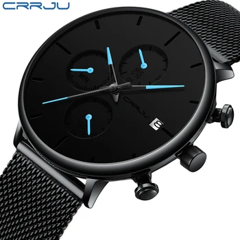 

CRRJU mens watch Quartz fashion casual luxury brand male men watches silver stainless steel business Wristwatch Waterproof clock