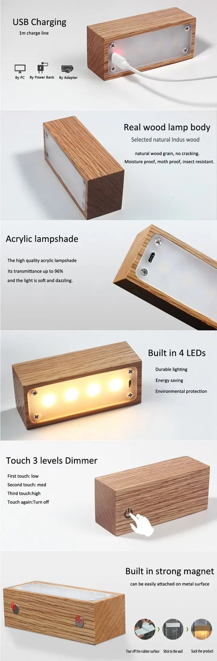 Wood LED Night Light Table Desk Lamp 10