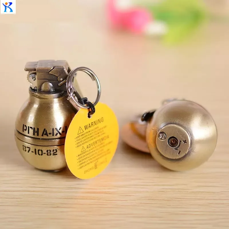 Wholesale- Simulation bomb metal lighter Keychain Flame Lighter Butane inflatable creative model cigarette lighter gift5