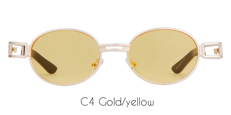Кто милашка стимпанк солнцезащитные очки ретро круглые металлические Мужские Женские брендовые дизайнерские винтажные маленькие овальные солнечные очки 90S очки UV400 OM566 - Цвет линз: C4 yellow