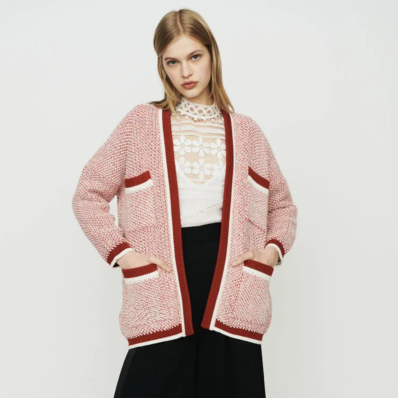 

2019 New Women Pink Cardigan Sweater Loose Knitted Pull Coat With Pockets