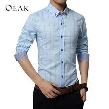 Oeak 5XL Клетчатая Мужская рубашка с длинным рукавом с отложным воротником, тонкая мужская деловая одежда, рубашки в стиле пэчворк, camisa masculina