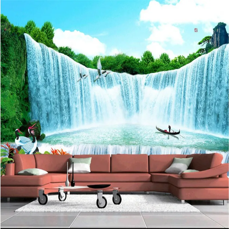 Beibehang пользовательские 3d стереоскопический Гостиная ТВ компания офис пейзаж водопад Гостиная ТВ фон большие фрески