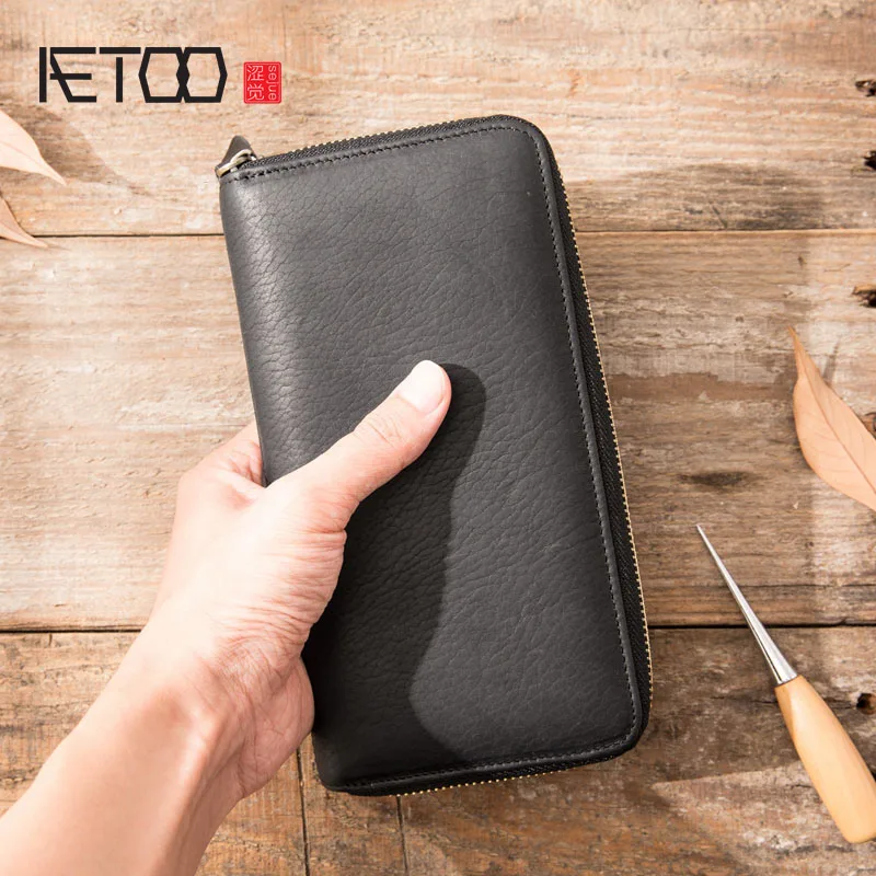 

BJYL New wallet men's long leather multi-function wallet men's clutch bag leather youth zipper wallet phone bag
