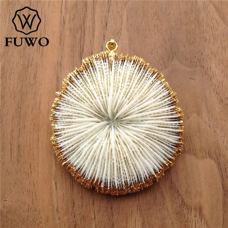 FUWO натуральный белый коралл кулон 24 К золото Гальванизированный морской Коралловый цветок Модные женские ювелирные изделия PD503