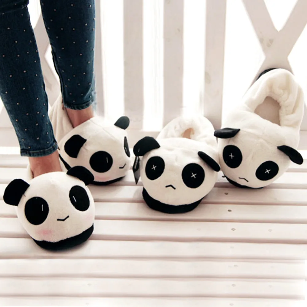 Women Men Cute Lovely Cartoon Indoor Panda Face Slippers Home Anti slip Lover Winter Warm Household
