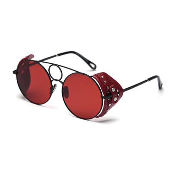 Сплав кожаная оправа панк Поляризованные Солнцезащитные очки женские мужские летние стиль стимпанк Солнцезащитные очки женские ретро круглые оттенки RX144 - Цвет линз: C2 Black Frame Red