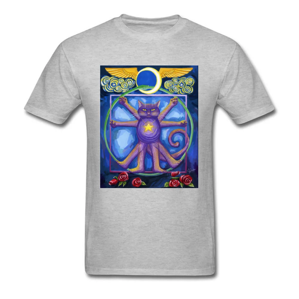 Funny Cool Geek T-shirts O Neck Pure Cotton Youth Tops T Shirt Short Sleeve ostern Day Geek Tops & Tees Wholesale Da Vinci Cat squaring the circle grey