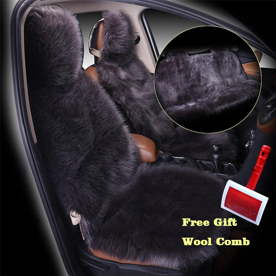 3pcs/set Deep Grey Color Front and Back Car Seat Cover Furry Fluffy Thick Faux Plush Warm Seat Pad Car Styling Universal