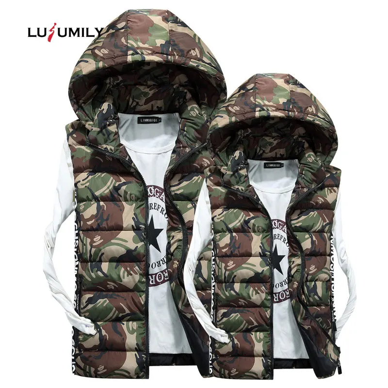 

Lusumily New Camouflage Vest Winter Women Sleeveless Jacket Casual Women's Removable hooded Lovers Gilet Female Camo Waistcoat