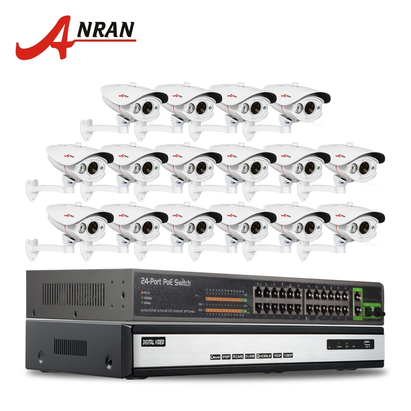 

16CH NVR Security Camera Surveillance System 6TB HDD Onvif 1080P 2.0 MP HD H.264 25fps Outdoor IR IP POE Camera 24CH POE Switch