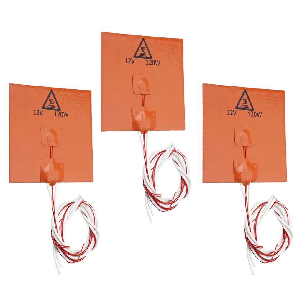 3x 12V 120*120mm 120W Rubber Silicone Heating Pad For 3D Printer Heated Bed 
