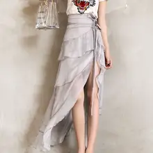 Летние Для женщин Каскад оборками сексуальные юбки-трубы Женские Твердые Нерегулярные подшитая шифоновая юбка Леди асимметрия Повседневная юбка Z495