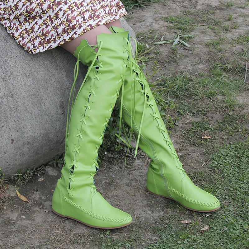 

Women's High Boots Fashion Cross-tied Solid Color Woman Knee-High Boots 2019 Spring Autumn Female Flat Long Boot Women Shoes