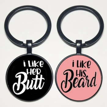 

XKXLHJ 2pcs I Like His Beard I Like Her Butt Keychain Set ,Gifts For Couple, Couples Gift Set, Matching Couple Funny Keychain