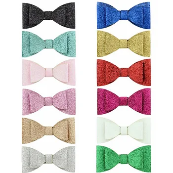 

12pcs/lot 3'' Shinny Bling Double layer Bowknot With Whole Wrapped Safety Hair Clips Kids Hairpins Hair Accessories A220