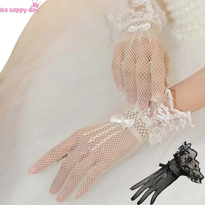 

2020 Fashion Bride Wedding Dress Gloves Women White Black Lace Finger Wedding Bridal Evening Party Accessory Elegant Gloves