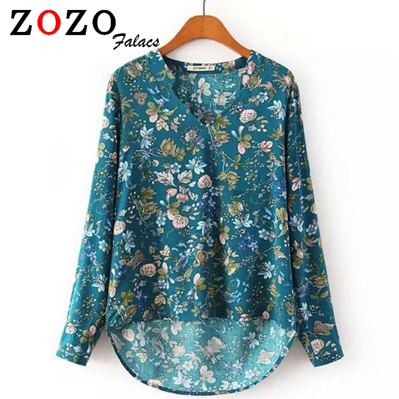 Women Clothing Fashion Loose Floral Print V Neck Women
