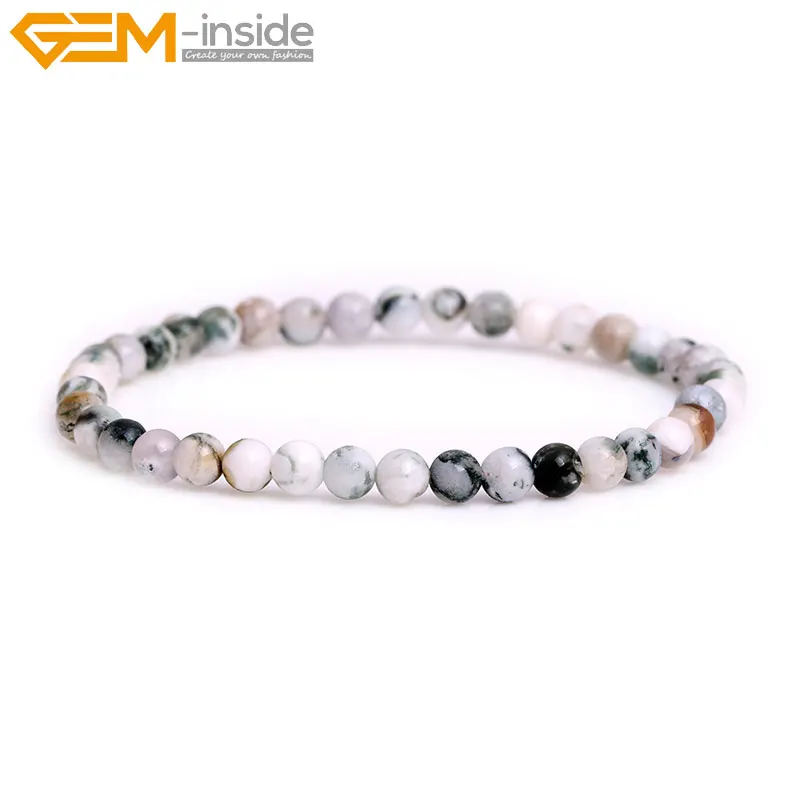 

4mm 6mm 8mm 10mm Natural Green Moss Tree Agates Gem stone Bead Elastic Bracelet Jewelry for Women