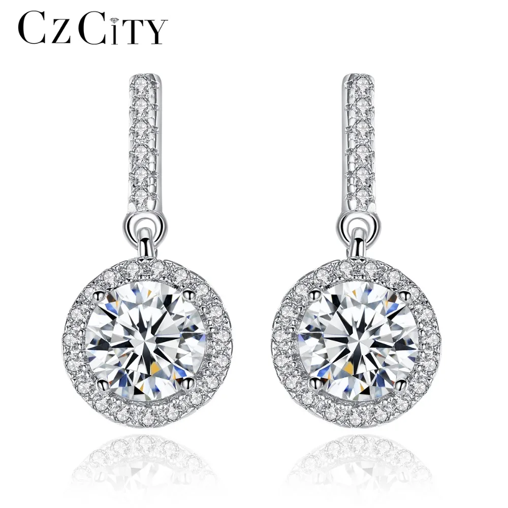 Czcity Zircon Real Silver Drop Long Earrings For Women Dangle Hanging