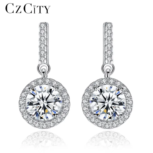 Czcity Zircon Real Silver Drop Long Earrings For Women Dangle Czcity Zircon Real Silver Drop Long Earrings For Women Dangle Hanging Earring 925 Sterling