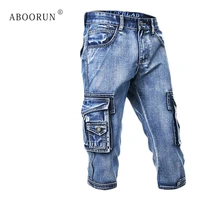 ABOORUN Summer Men's Cargo Denim Shorts Military Multi Pockets Biker Short Jeans for male x1358 1