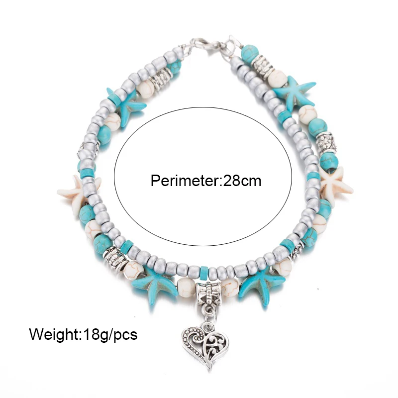 Женский браслет на ногу с бусинами в виде морской звезды регулируемый из сплава